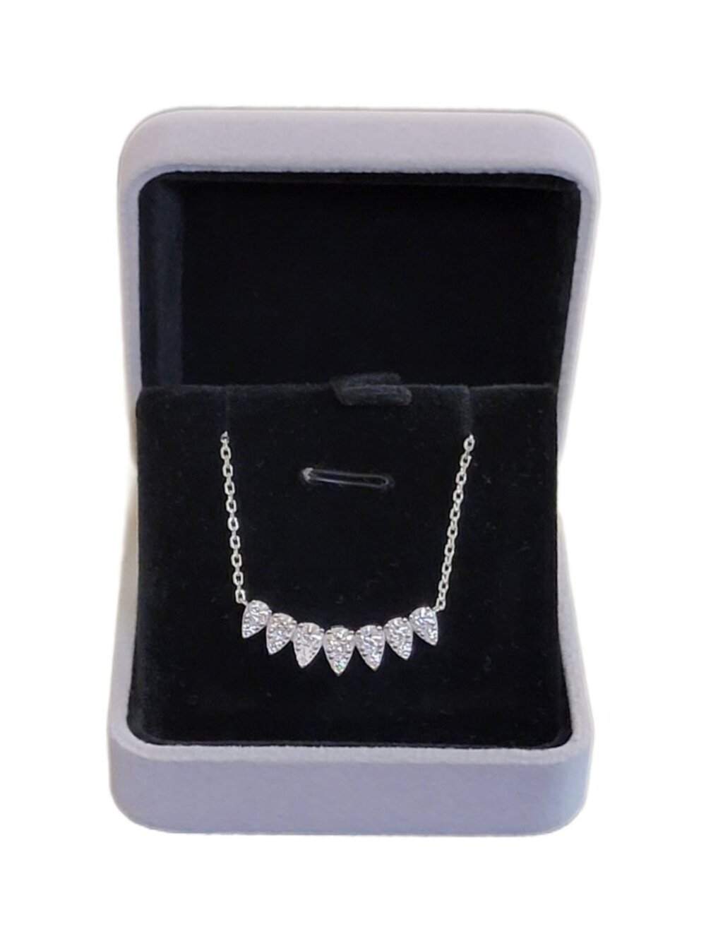 1.15CT Moissanite Curved Bar Necklace S925 Rhodium Adjustable Chain NWT